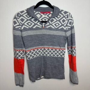 Krimson Klover Fair Isle Merino Wool 1/4 Zip Women's Sweater Orange Gray